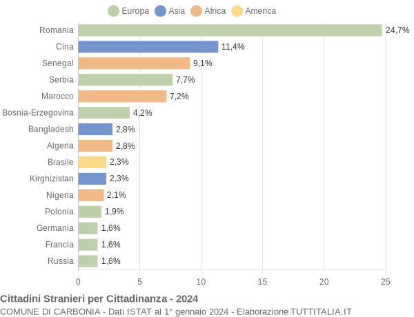 Grafico cittadinanza stranieri - Carbonia 2024