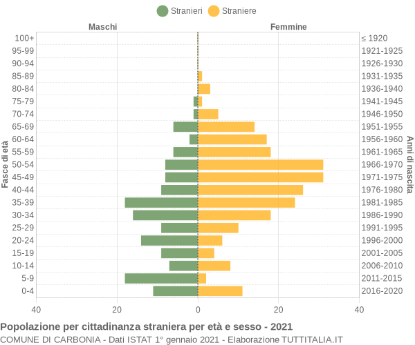 Grafico cittadini stranieri - Carbonia 2021