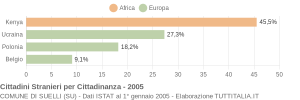 Grafico cittadinanza stranieri - Suelli 2005