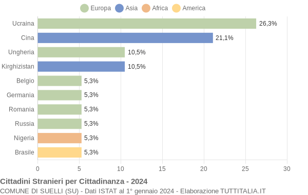 Grafico cittadinanza stranieri - Suelli 2024