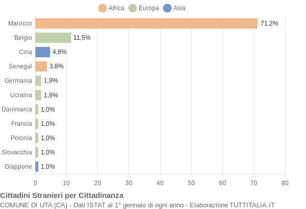 Grafico cittadinanza stranieri - Uta 2005