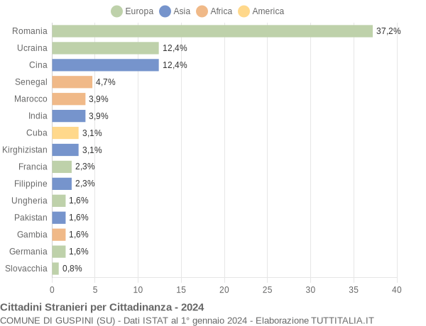 Grafico cittadinanza stranieri - Guspini 2024