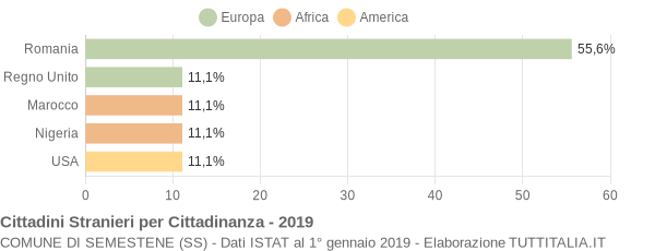 Grafico cittadinanza stranieri - Semestene 2019