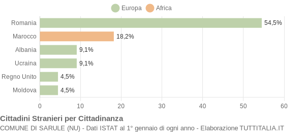 Grafico cittadinanza stranieri - Sarule 2007