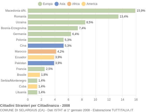 Grafico cittadinanza stranieri - Selargius 2008