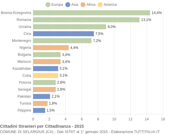 Grafico cittadinanza stranieri - Selargius 2015