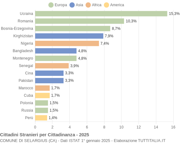 Grafico cittadinanza stranieri - Selargius 2025