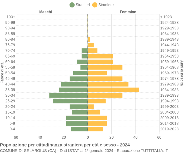 Grafico cittadini stranieri - Selargius 2024