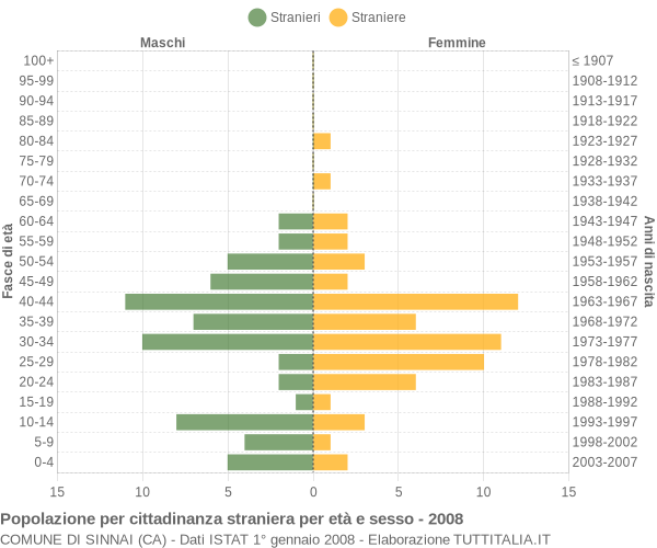 Grafico cittadini stranieri - Sinnai 2008