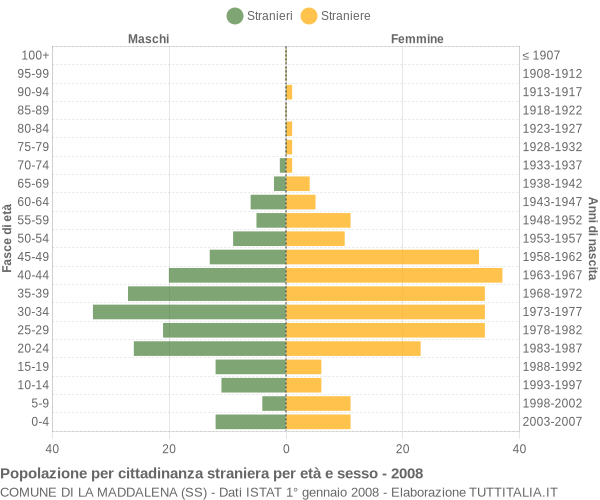Grafico cittadini stranieri - La Maddalena 2008