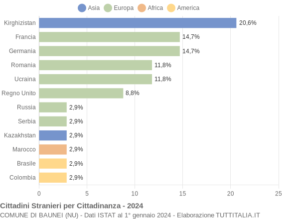 Grafico cittadinanza stranieri - Baunei 2024