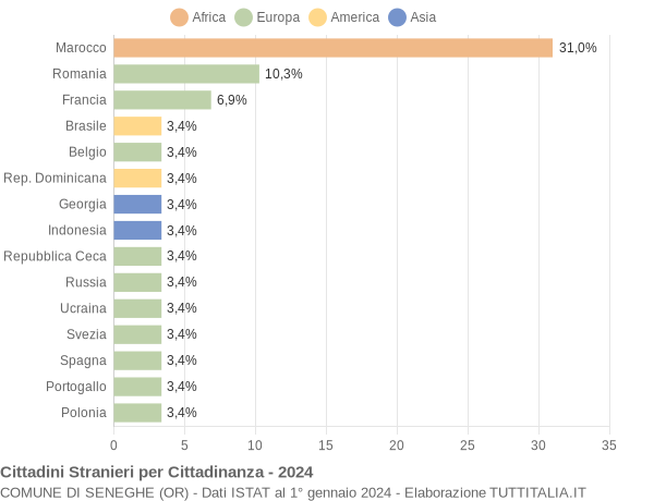 Grafico cittadinanza stranieri - Seneghe 2024