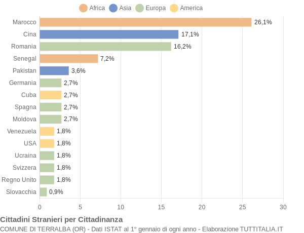 Grafico cittadinanza stranieri - Terralba 2010