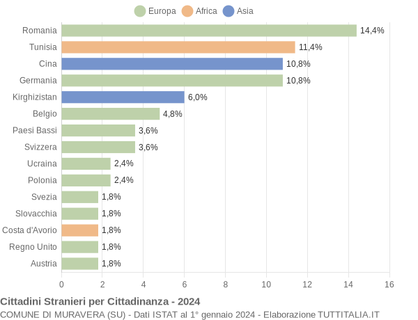 Grafico cittadinanza stranieri - Muravera 2024