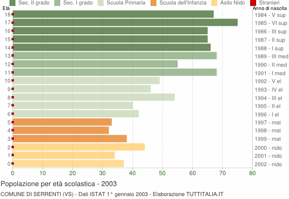 Grafico Popolazione in età scolastica - Serrenti 2003