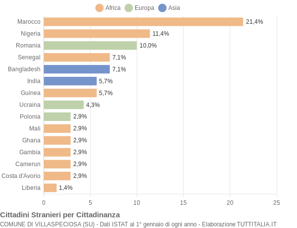 Grafico cittadinanza stranieri - Villaspeciosa 2019