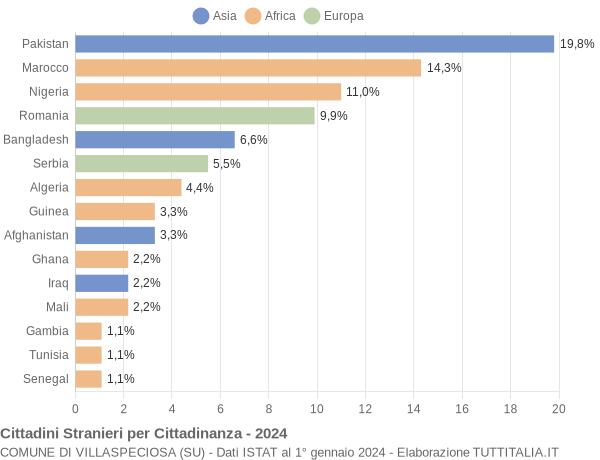 Grafico cittadinanza stranieri - Villaspeciosa 2024