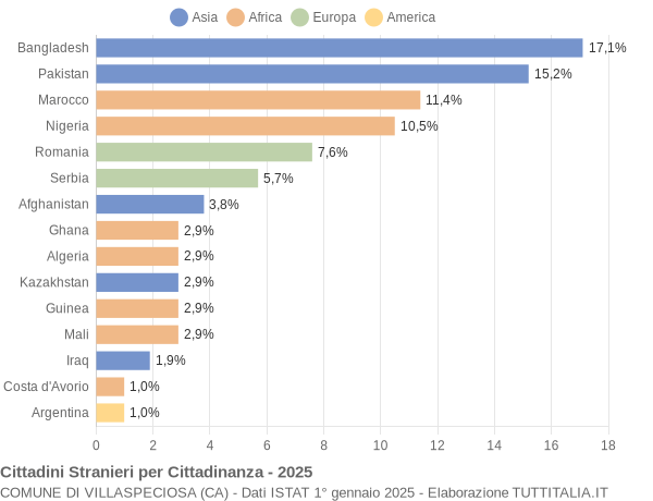 Grafico cittadinanza stranieri - Villaspeciosa 2025