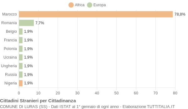 Grafico cittadinanza stranieri - Luras 2005