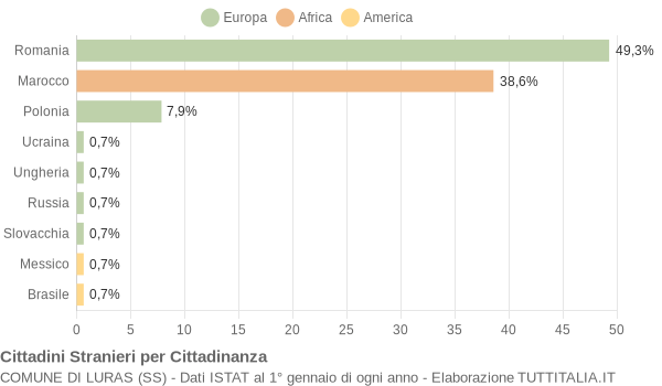 Grafico cittadinanza stranieri - Luras 2008