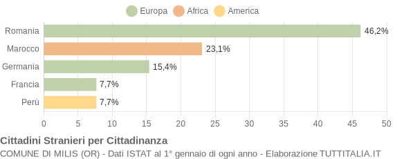 Grafico cittadinanza stranieri - Milis 2010