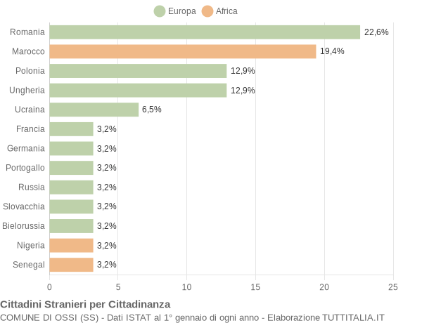 Grafico cittadinanza stranieri - Ossi 2010