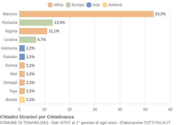 Grafico cittadinanza stranieri - Tonara 2021