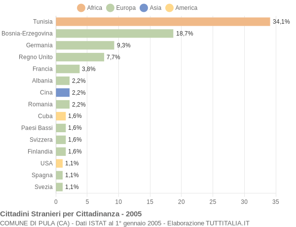 Grafico cittadinanza stranieri - Pula 2005