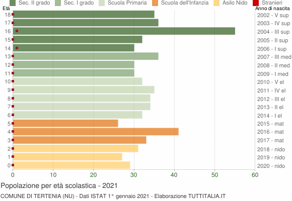 Grafico Popolazione in età scolastica - Tertenia 2021