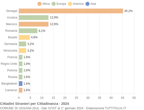 Grafico cittadinanza stranieri - Ussana 2024