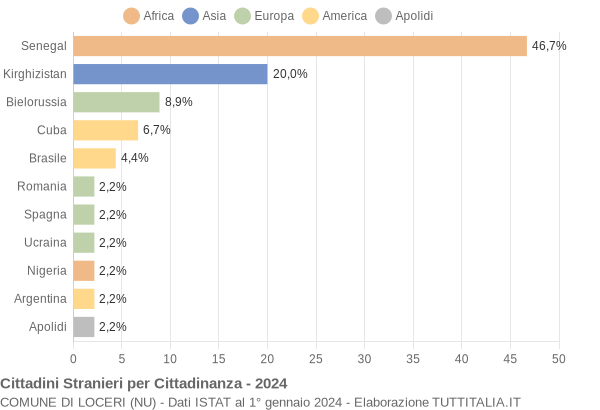 Grafico cittadinanza stranieri - Loceri 2024