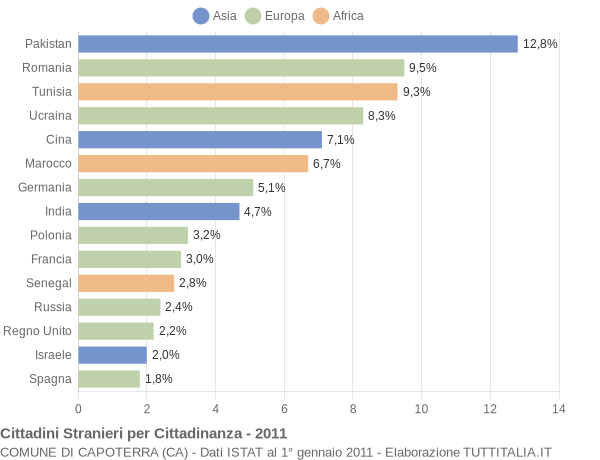 Grafico cittadinanza stranieri - Capoterra 2011