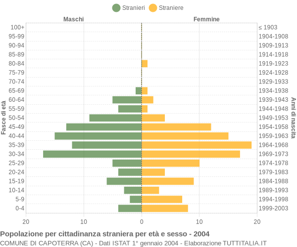 Grafico cittadini stranieri - Capoterra 2004