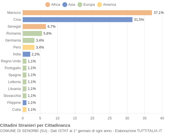 Grafico cittadinanza stranieri - Senorbì 2010