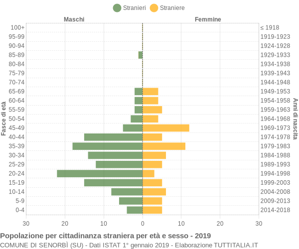 Grafico cittadini stranieri - Senorbì 2019