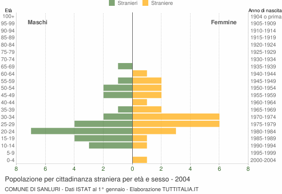 Grafico cittadini stranieri - Sanluri 2004