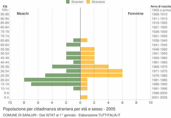 Grafico cittadini stranieri - Sanluri 2005