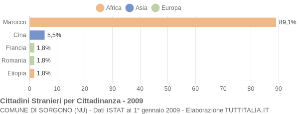 Grafico cittadinanza stranieri - Sorgono 2009