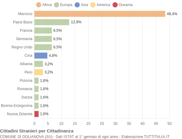 Grafico cittadinanza stranieri - Dolianova 2006