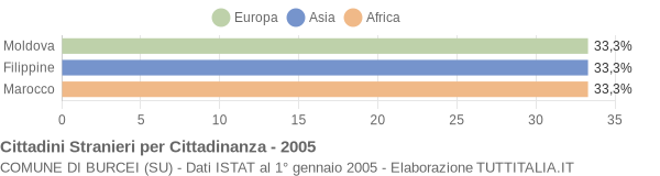 Grafico cittadinanza stranieri - Burcei 2005