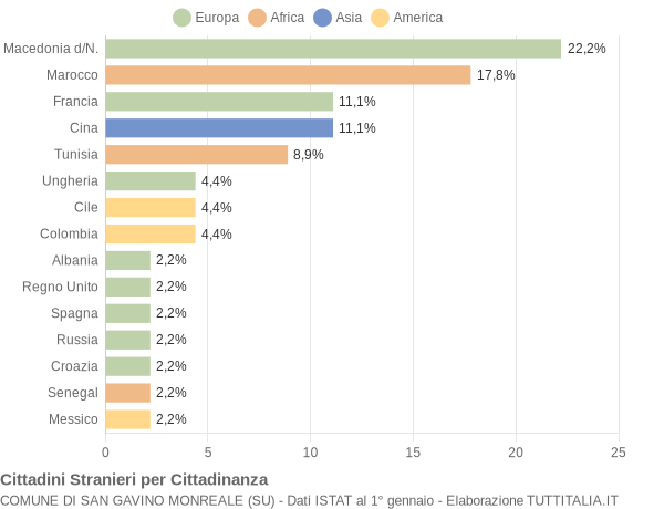 Grafico cittadinanza stranieri - San Gavino Monreale 2004