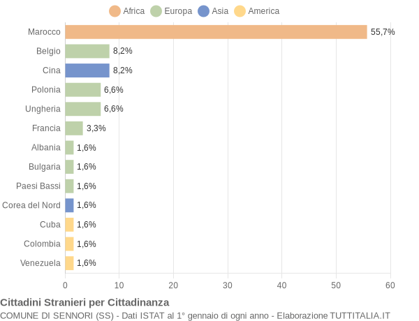 Grafico cittadinanza stranieri - Sennori 2006