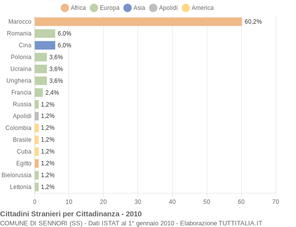 Grafico cittadinanza stranieri - Sennori 2010