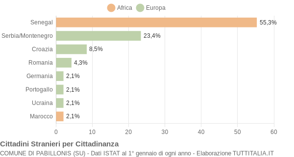 Grafico cittadinanza stranieri - Pabillonis 2007