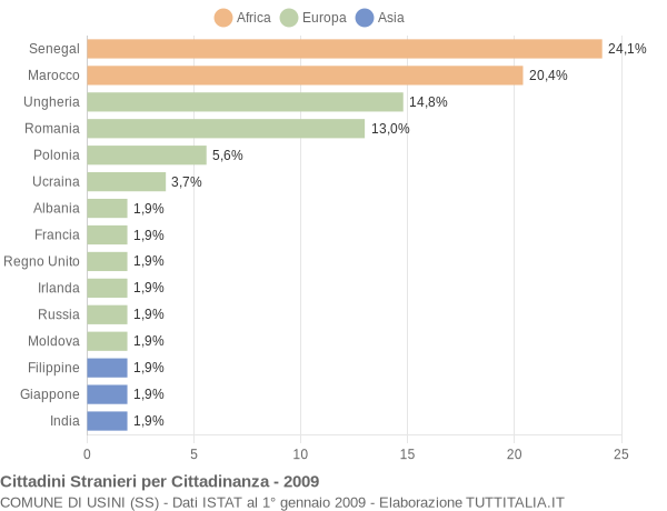 Grafico cittadinanza stranieri - Usini 2009