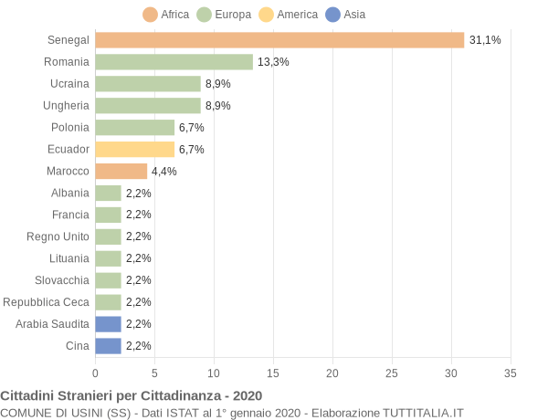 Grafico cittadinanza stranieri - Usini 2020