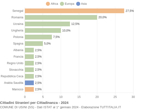 Grafico cittadinanza stranieri - Usini 2024