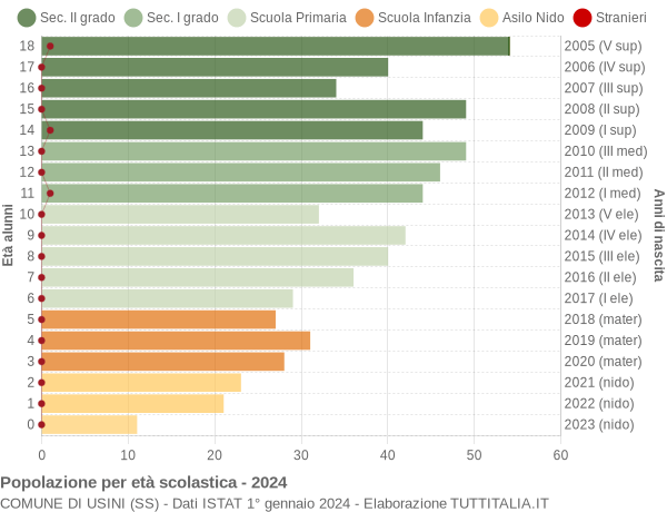 Grafico Popolazione in età scolastica - Usini 2024