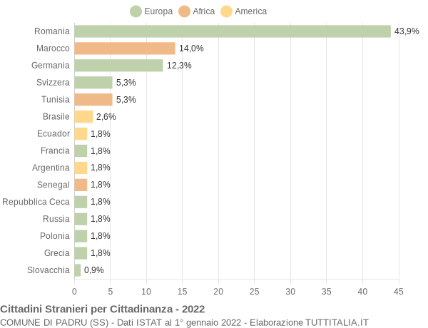 Grafico cittadinanza stranieri - Padru 2022