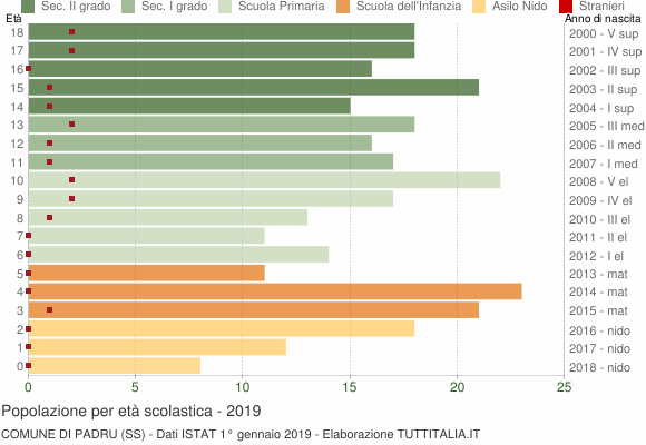 Grafico Popolazione in età scolastica - Padru 2019